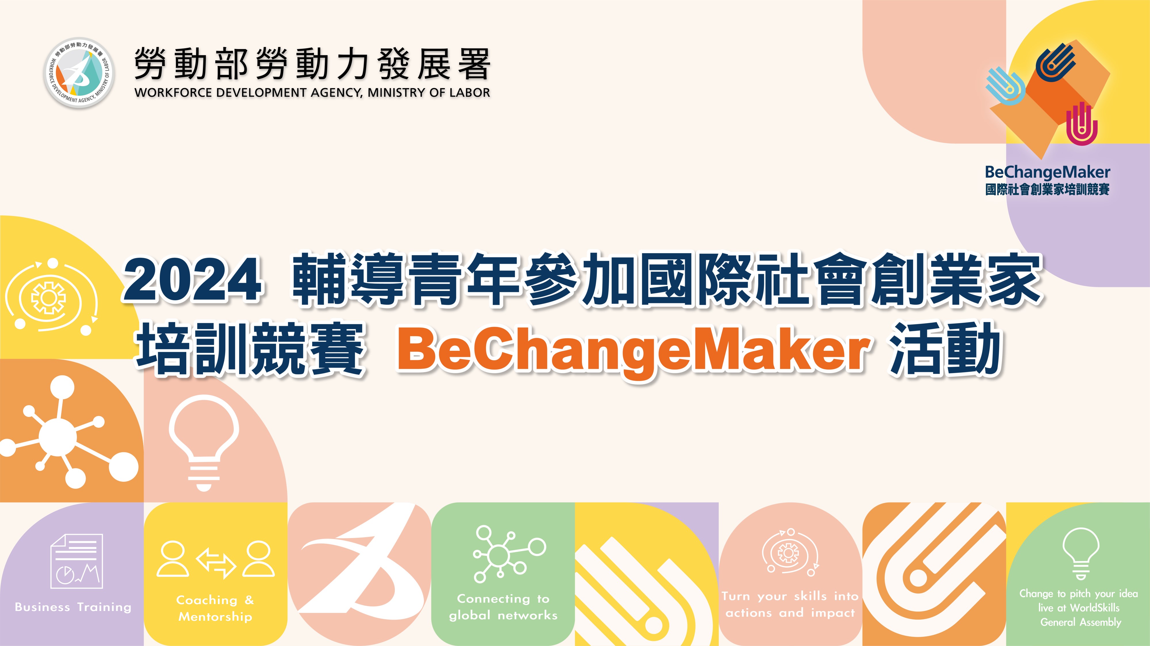 勞動部勞動力發展署「2024 輔導青年參加國際社會創業家培訓競賽 (BeChangeMaker,BCM)活動」開跑了！